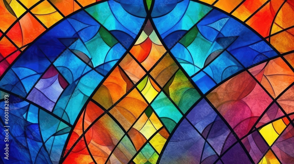 Fototapeta premium Vibrant stained glass window pattern with geometric shapes, generative ai
