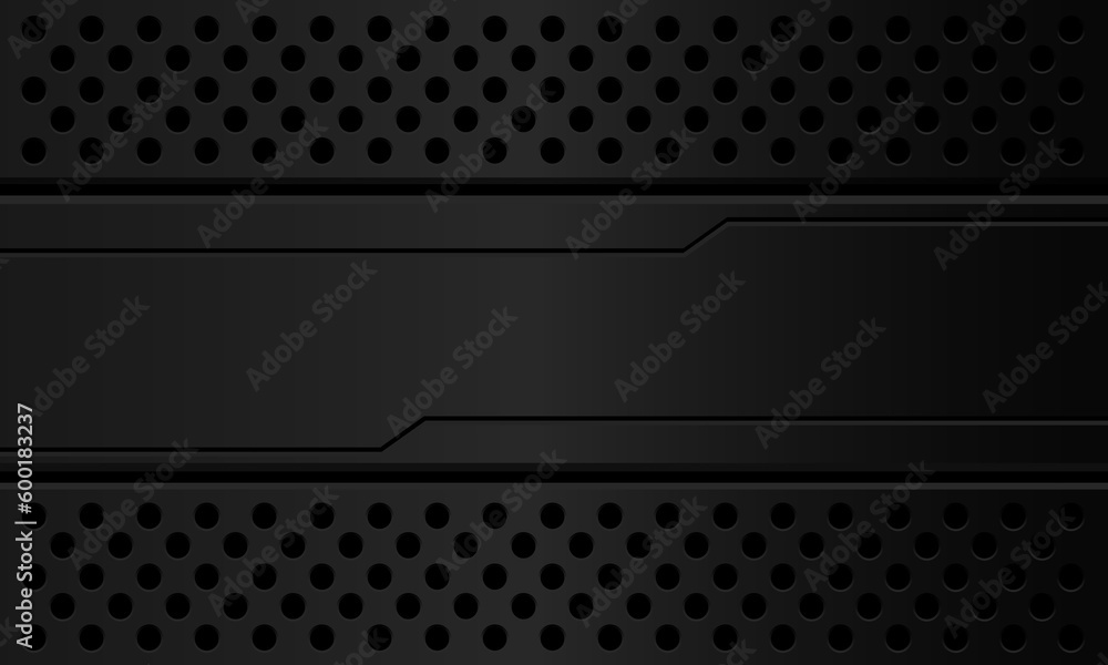 Abstract dark grey metallic black line cyber banner on circle mesh pattern design modern luxury futuristic technology background vector Abstract dark grey metallic black line cyber banner on circle mesh pattern design modern luxury futuristic technology background vector