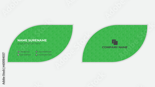Modern leaf die cut business card design vector template for print, green color, easy to use and edit.