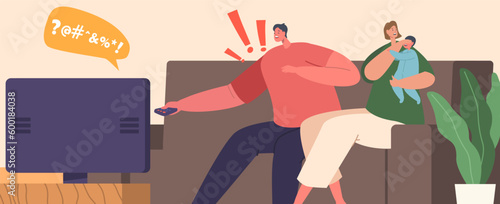 Mother Shielding Her Child From Harmful Tv Content While Father Switching the Channels with Remote Control