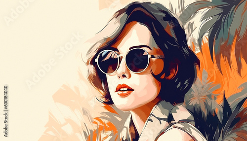 illustration of a young traveling girl with glasses. High quality illustration Generative AI