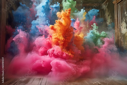 Colorful Powder Explosion, Black Background, Bold Color Scheme, Ambient Sculptures, Generative AI