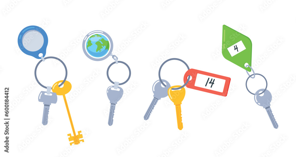 Collection Of Metal Keys And Compact, Convenient Keychains For Organizing And Keeping Keys Secure Cartoon Icons Collection Of Metal Keys And Compact, Convenient Keychains For Organizing And Keeping Keys Secure Cartoon Icons