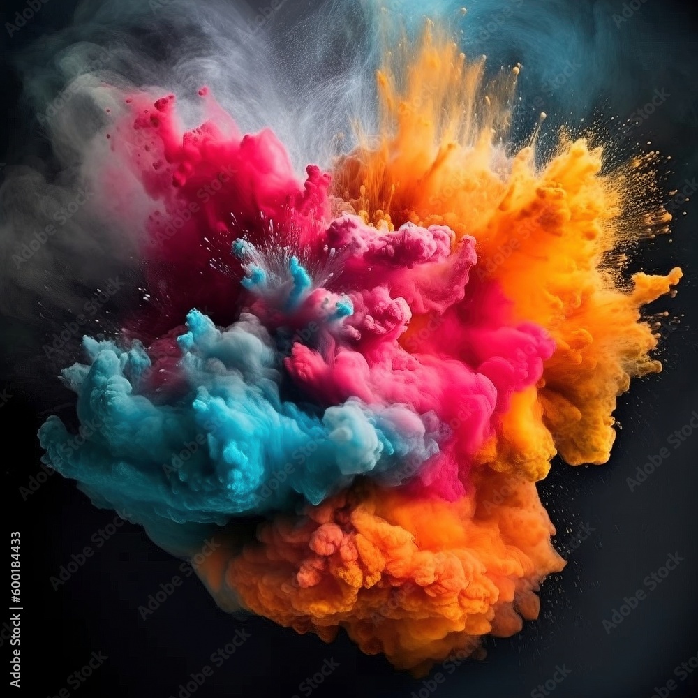 Colorful Powder Explosion, Black Background, Bold Color Scheme, Ambient Sculptures, Generative AI