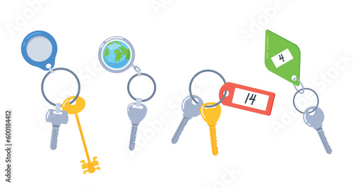 Collection Of Metal Keys And Compact, Convenient Keychains For Organizing And Keeping Keys Secure Cartoon Icons