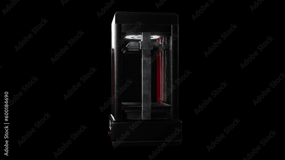 High-quality 3D printer concept design turns in a 3D-rendered loop on a black background, with a luma matte part at the end. High-quality 3D printer concept design turns in a 3D-rendered loop on a black background, with a luma matte part at the end.
