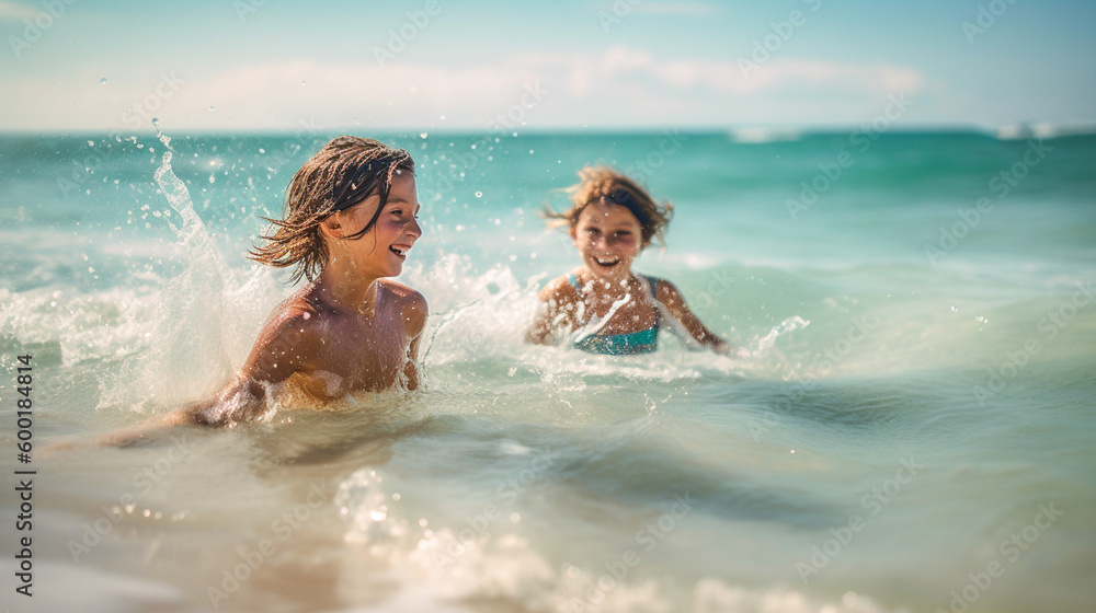 summer holiday with children boy and girl having fun playing in the sea create fun and happy scene for your summer holiday themes concept for your design projects summer holiday with children boy and girl having fun playing in the sea create fun and happy scene for your summer holiday themes concept for your design projects