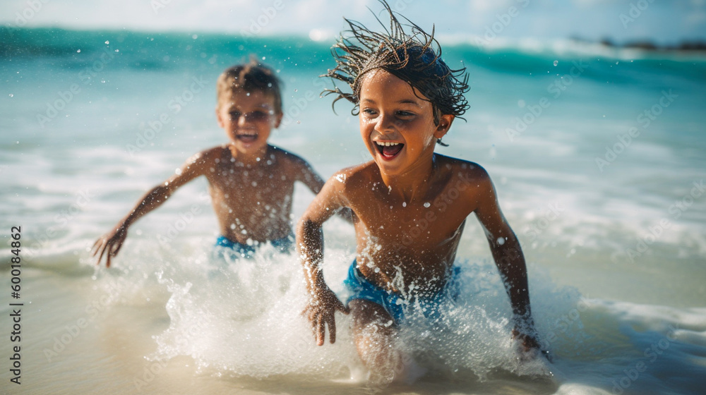 summer holiday with children boy and girl having fun playing in the sea create fun and happy scene for your summer holiday themes concept for your design projects summer holiday with children boy and girl having fun playing in the sea create fun and happy scene for your summer holiday themes concept for your design projects
