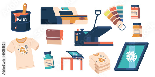 Items For Printing On T-shirts Set Includes Inks, Paints, Color Palette, Printer, Heat Transfer Vinyl, And Tablet Pc
