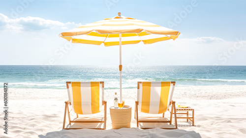 summer holiday vacation background with beautiful beach umbrellas and chairs in sunny days with a relaxing and fun seaside landscape for holiday vacations themes