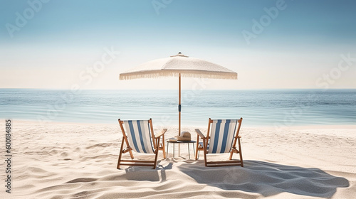 summer holiday vacation background with beautiful beach umbrellas and chairs in sunny days with a relaxing and fun seaside landscape for holiday vacations themes photo