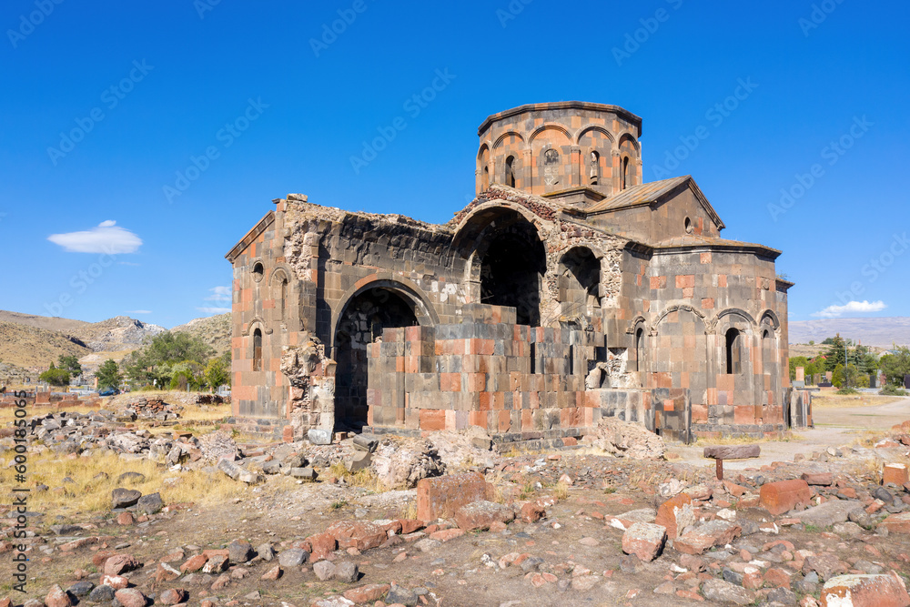 View of ruins of Talin Monastery cathedral on sunny summer day. Talin, Aragatsotn Province, Armenia.