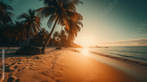 summer beach background on island sunset or sunrise. vacation scene with alive waves on the beach and natural sunlight, landscape theme for your design
