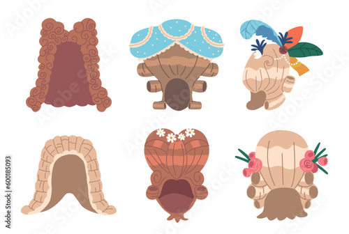Rococo Wigs, Elaborate, Ornate Hairpieces Featuring Voluminous Curls, Intricate Details, And Embellishments
