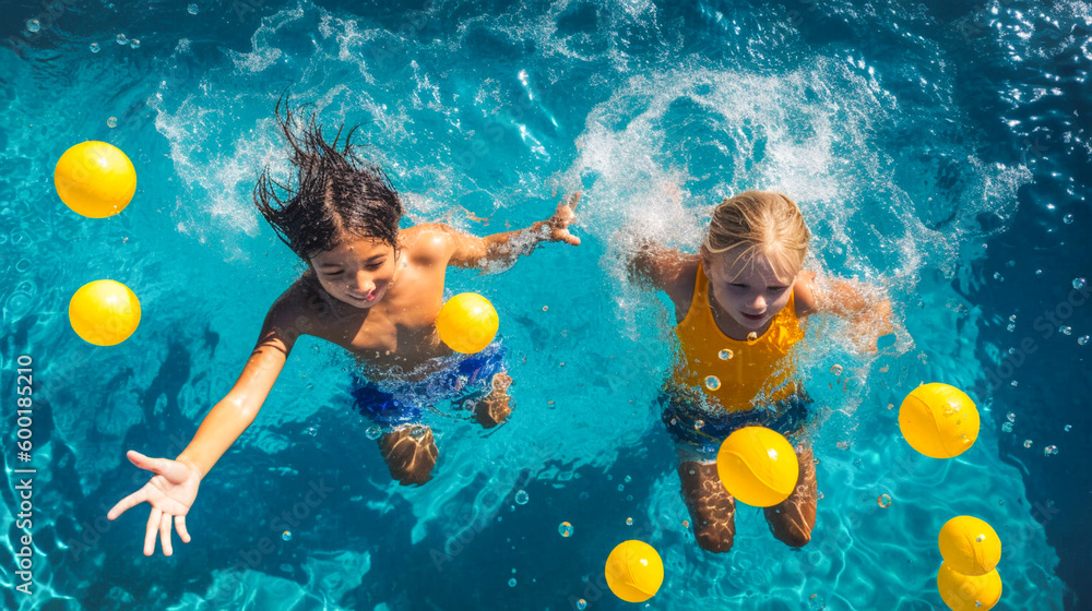 summer holiday fun vacation with kids playing in swimming pool with ...
