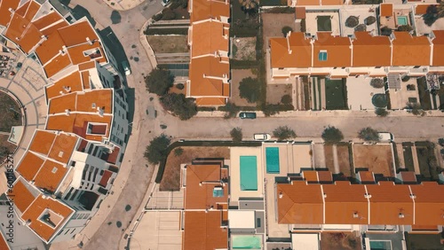 Aerial view of Mediterranean building rooftops and streets in Castela Velha, Portugal photo