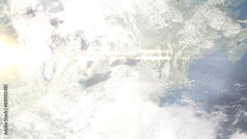 Zoom in from space and focus on Batavia, New York, USA. 3D Animation. Background for travel intro. Elements of this image furnished by NASA