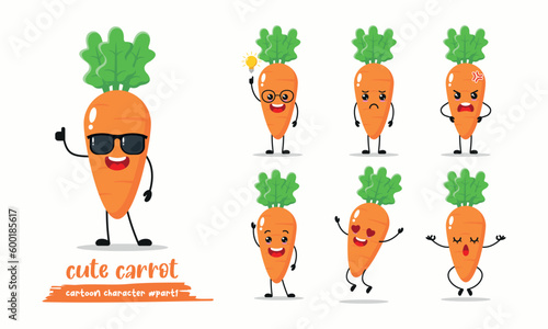 cute carrot cartoon with many expressions. vegetable different activity vector illustration flat design.
