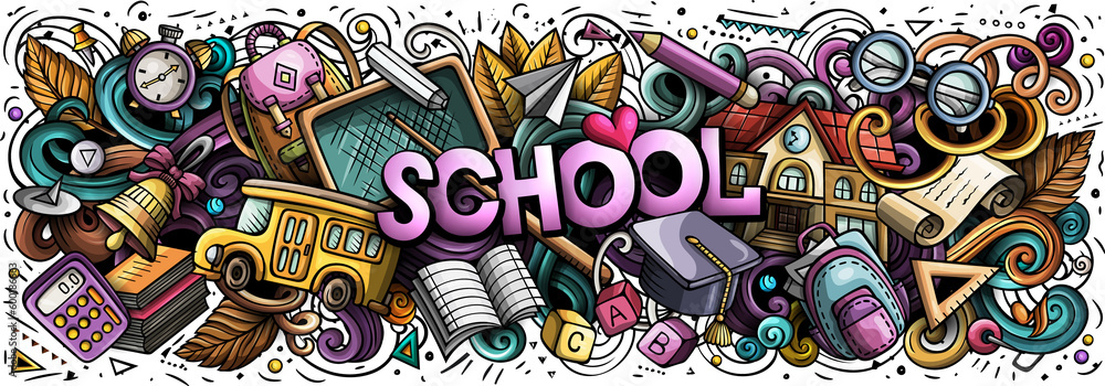 School detailed lettering cartoon illustration