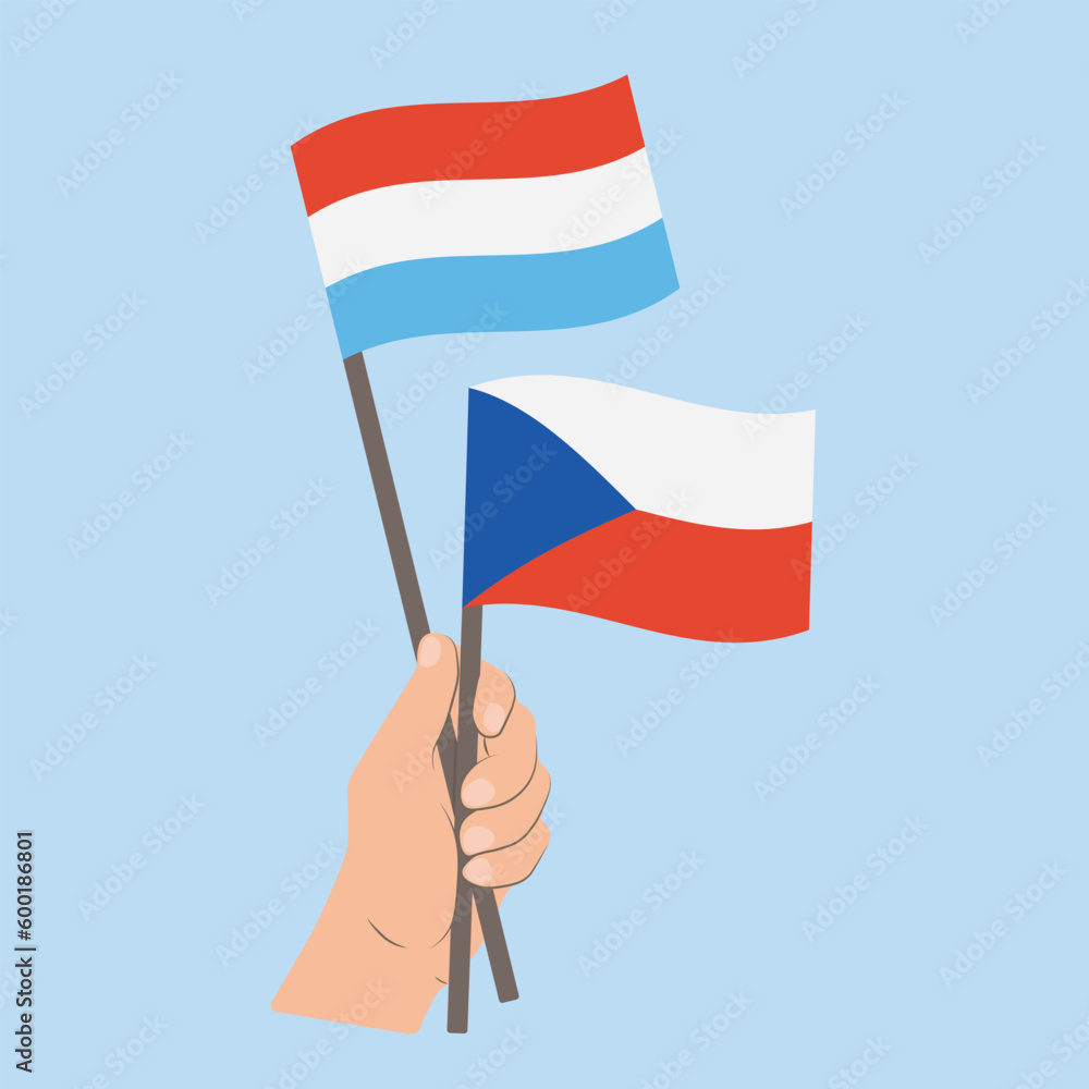 Flags of Luxembourg and Czech Republic, Hand Holding flags