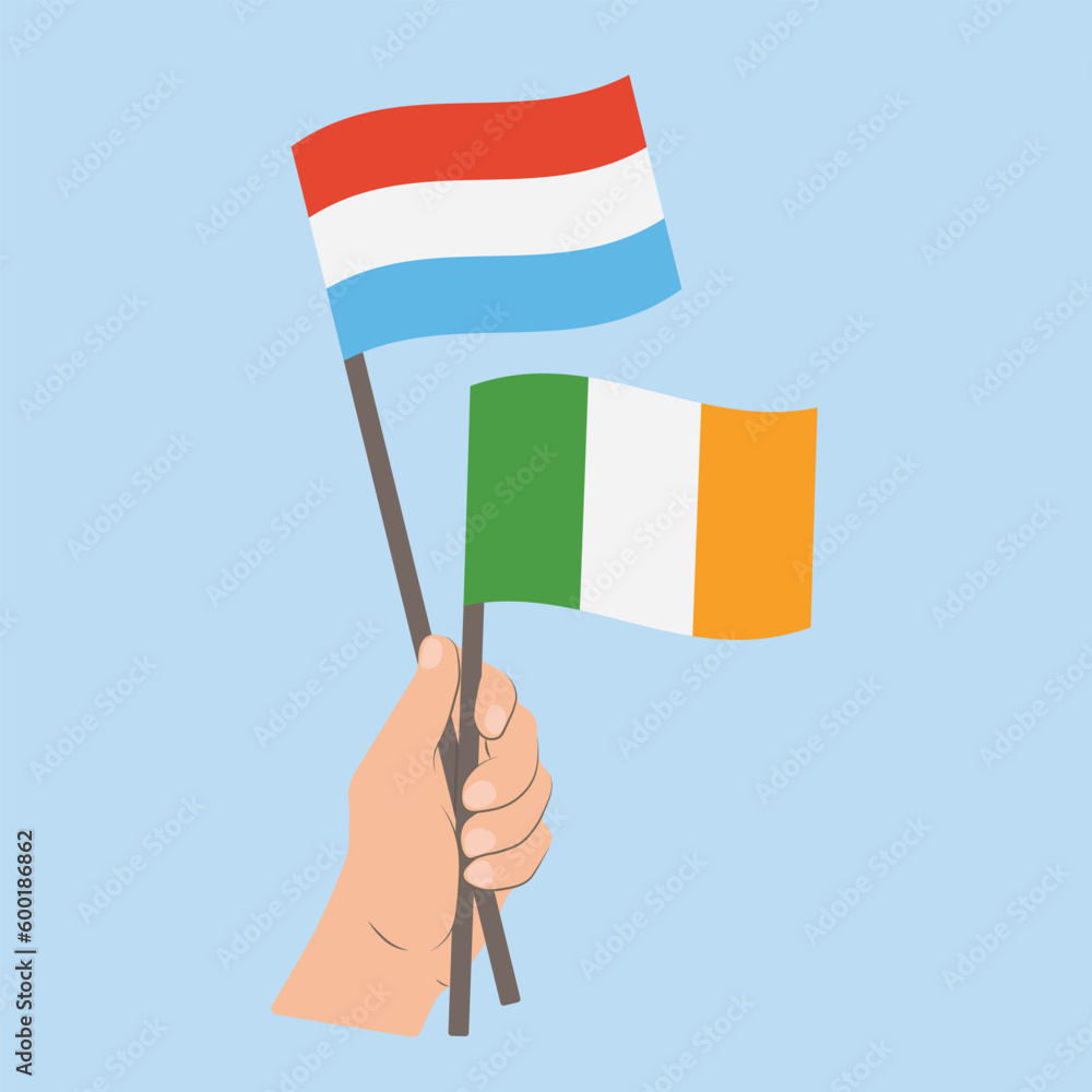 Flags of Luxembourg and Ireland, Hand Holding flags