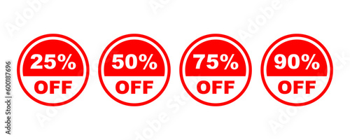 Set of special red price discount vector icons. Discount from 50 to 90 percent. Promotion sticker or label. Vector 10 EPS.