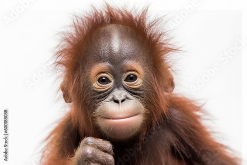 A baby oranguel holding its hand up to its face created with Generative AI technology © Nedrofly