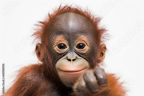 A close up of a monkey with a white background created with Generative AI technology. Isolated