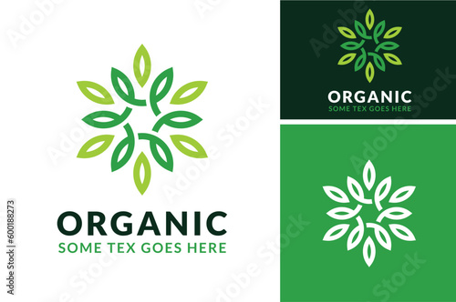 Simple Nature Beauty Mandala Flower, Green Leaf Foliage Floral Pattern for Organic Fresh Vegetable logo design