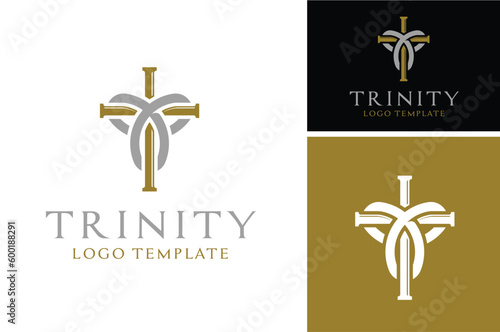 Crucifix Christian symbol, Jesus Christ Cross church with Trinity Celtic Knot Catholic logo design