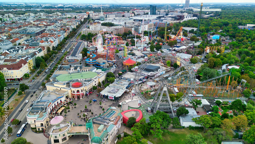 Aerial view of Prater amusement park and Vienna cityscape, Austria © jovannig