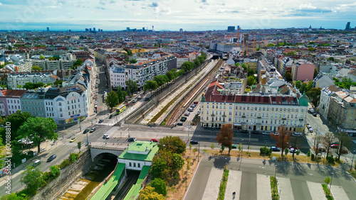 Aerial view of Schonbrunn Park from car parking area in Vienna, Austria
