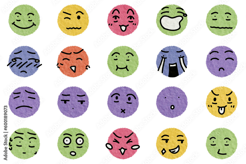Round cartoon faces character expression design.