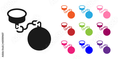 Black Ball on chain icon isolated on white background. Set icons colorful. Vector