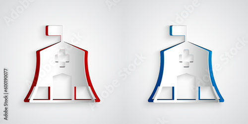 Paper cut Emergency medical tent icon isolated on grey background. Provide disaster relief. Paper art style. Vector