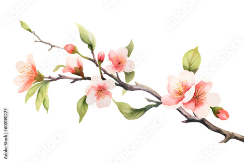 Peach blossom flowers, watercolor illustration © Link Parker