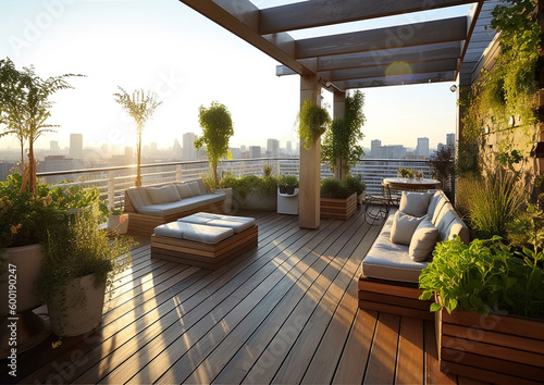 rooftop terrace designed with an eco - friendly style, generative ai © Coka