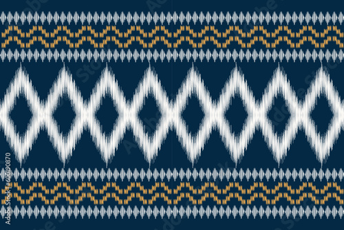 Ethnic Ikat fabric pattern geometric style.African Ikat embroidery Ethnic oriental pattern navy blue background. Abstract,vector,illustration.For texture,clothing,scraf,decoration,carpet.