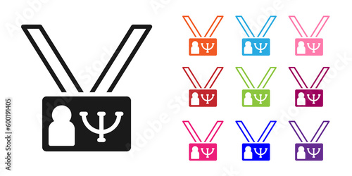 Black Psychology icon isolated on white background. Psi symbol. Mental health concept, psychoanalysis analysis and psychotherapy. Set icons colorful. Vector