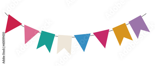 PNG. Colorful pennant bunting ribbon on transparent background. Happy carnival. Confetti festive colorful carnival illustration. Celebration background.