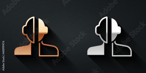 Gold and silver Bipolar disorder icon isolated on black background. Long shadow style. Vector