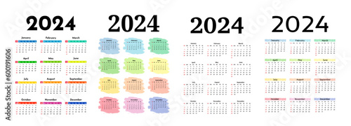 Calendar for 2024 isolated on a white background