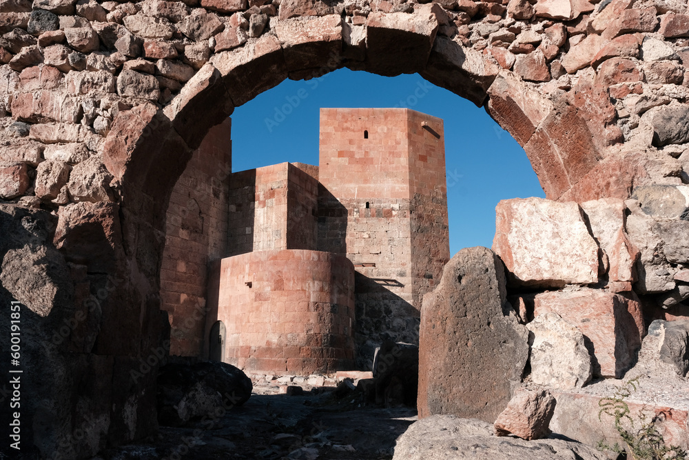 View of Citadel of medieval Dashtadem Fortress through the gate. Dashtadem, Aragatsotn Province, Armenia.