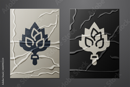 White Sauna broom icon isolated on crumpled paper background. Broom from birch twigs, branches for Russian steam bath, sauna, washhouse. Paper art style. Vector