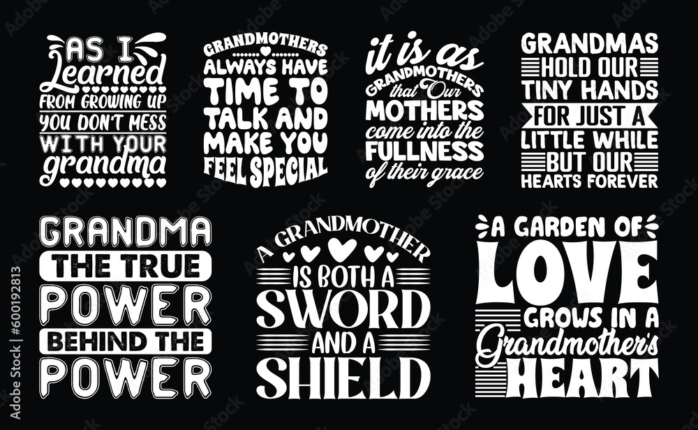 Fototapeta premium Grandma T shirt Design Bundle, Quotes about Grandparents Day, Grandmother T shirt, Grandma typography T shirt design Collection