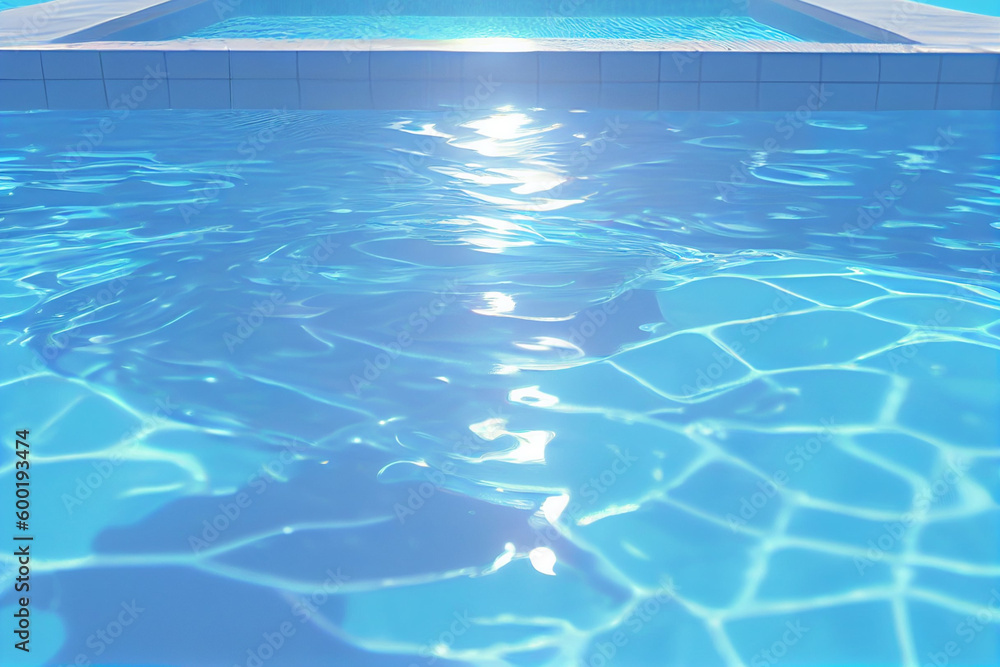 Clear swimming pool water with ripples, luminous, smooth surface, solarize. Generative AI
