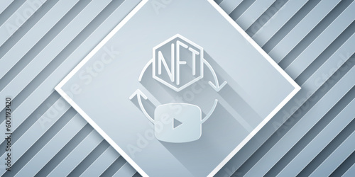 Paper cut NFT Digital crypto art icon isolated on grey background. Non fungible token. Paper art style. Vector