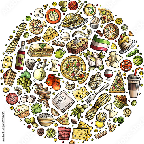 Italian cuisine cartoon round illustration