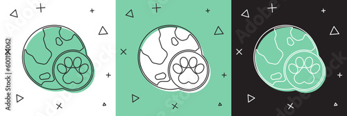 Set World pet icon isolated on white and green, black background. Vector
