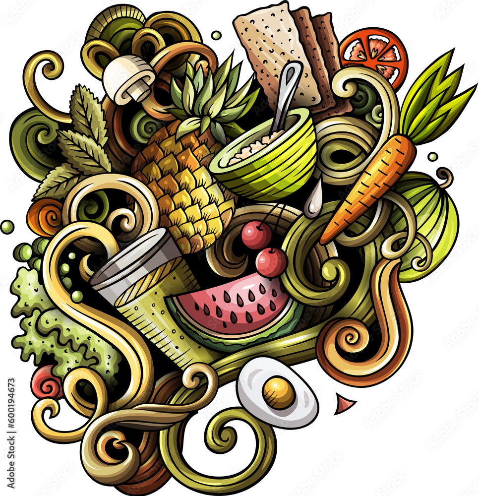 Diet food detailed cartoon illustration Diet food detailed cartoon illustration
